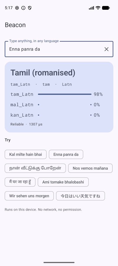 Beacon sample app detecting romanised Tamil