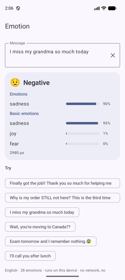 Emotion sample detecting sadness