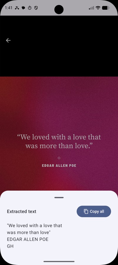 LocalPhotos full screen viewer showing extracted text