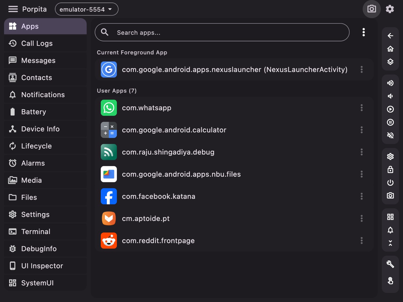 Porpita app management screen listing installed packages