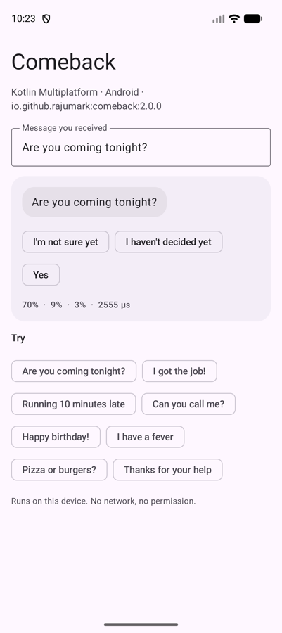 Comeback sample on Android