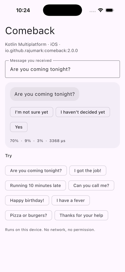 Comeback sample on iOS