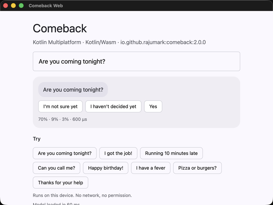 Comeback sample on Web (Wasm)