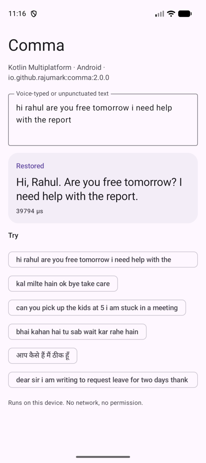 Comma sample on Android