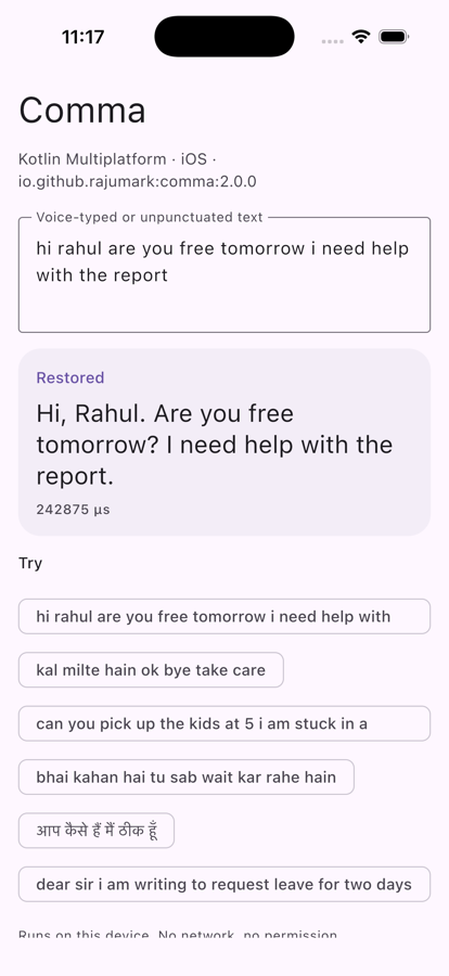 Comma sample on iOS