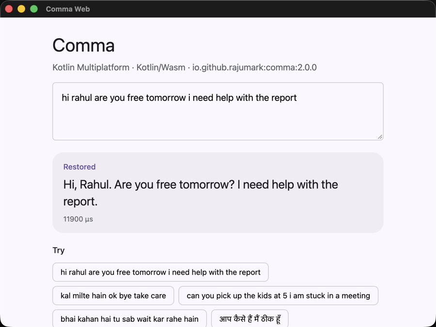 Comma sample on Web (Wasm)
