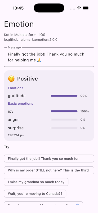 Emotion sample on iOS