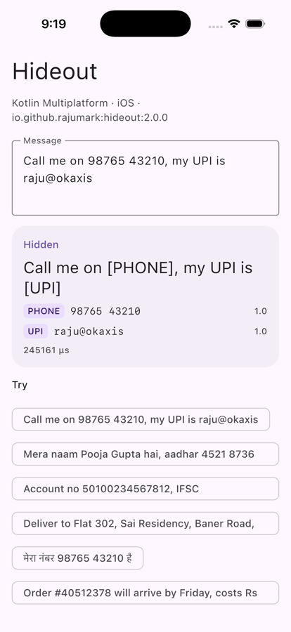 Hideout sample on iOS