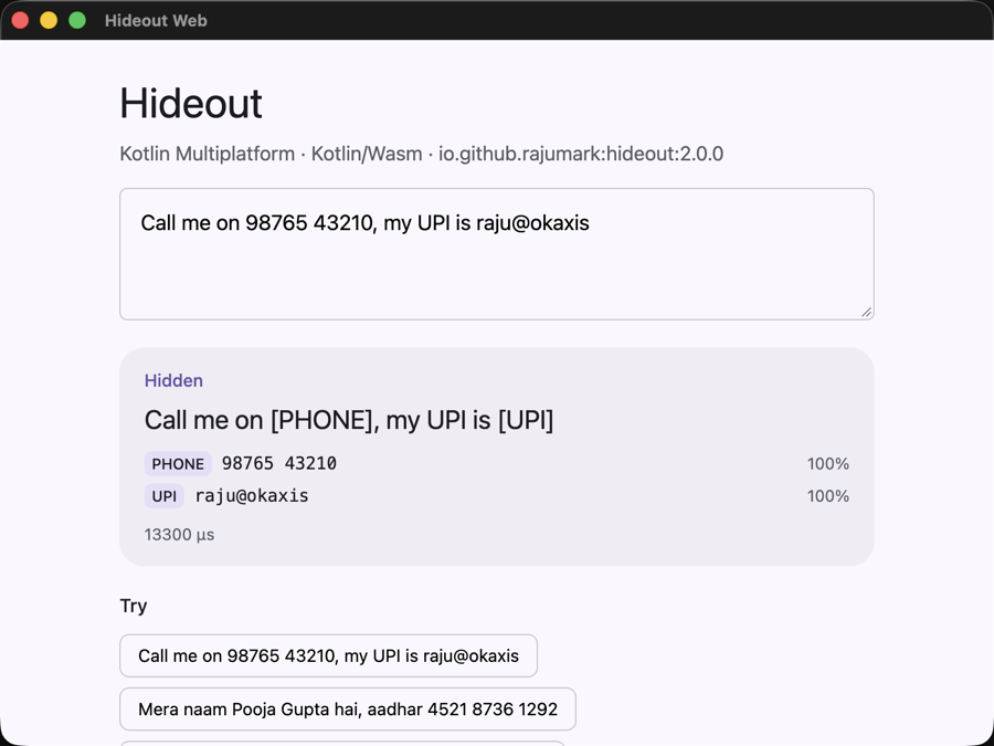 Hideout sample on Web (Wasm)