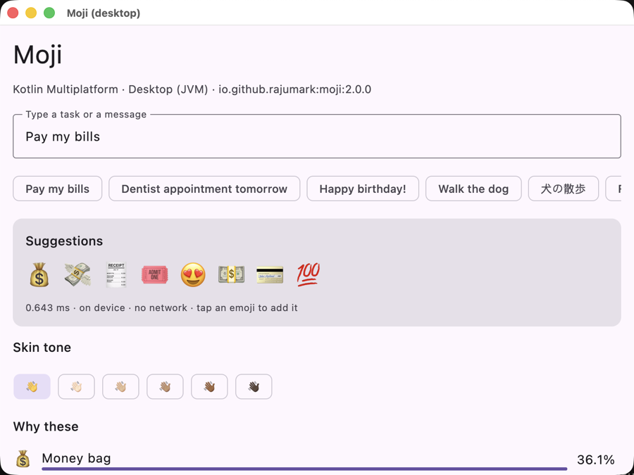 Moji sample on Desktop (JVM)
